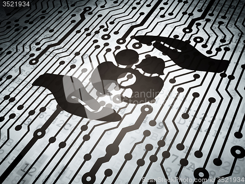 Image of Insurance concept: circuit board with Family And Palm
