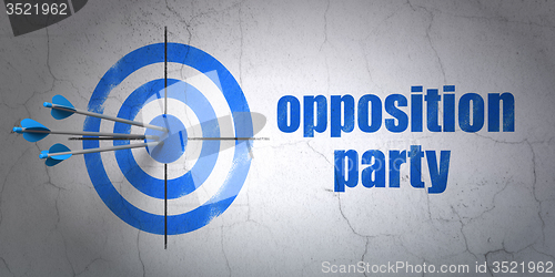 Image of Political concept: target and Opposition Party on wall background