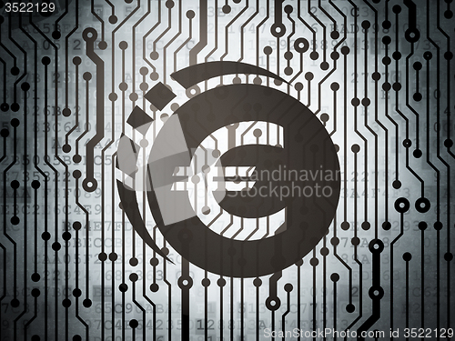 Image of Currency concept: circuit board with Euro Coin