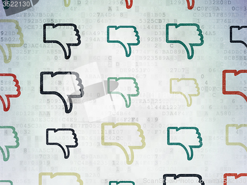 Image of Social media concept: Thumb Down icons on Digital Paper background