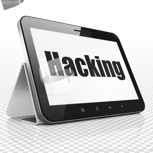 Image of Security concept: Tablet Computer with Hacking on display