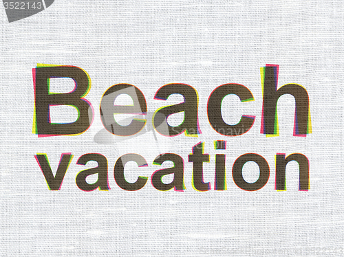 Image of Travel concept: Beach Vacation on fabric texture background