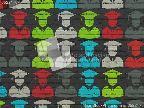 Image of Learning concept: Student icons on wall background