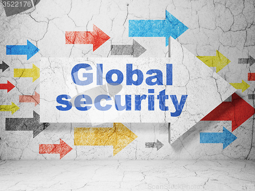 Image of Safety concept: arrow with Global Security on grunge wall background