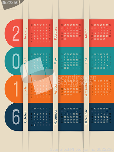 Image of New calendar with color ribbons for year 2016
