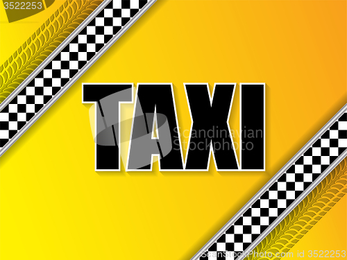 Image of Taxi company advertising with tire tread and metallic elements