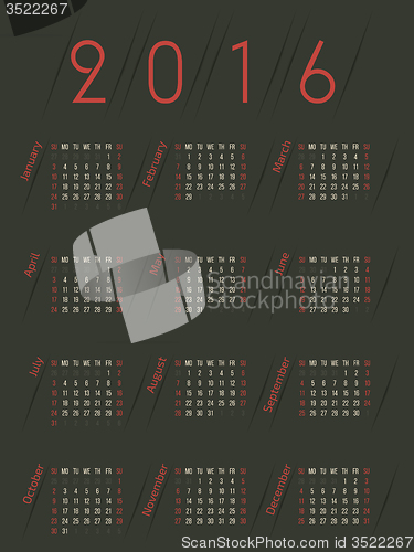 Image of Simplistic retro colored 2016 calendar