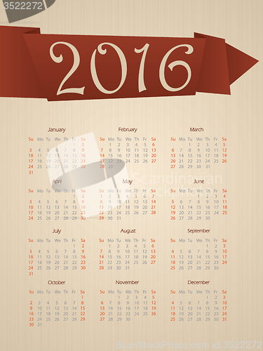 Image of Fancy calendar with ribbon for year 2016