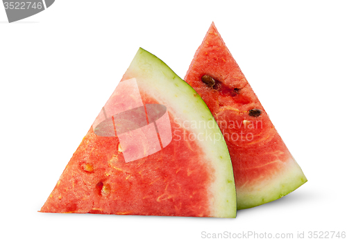 Image of Two pieces of ripe watermelon each other