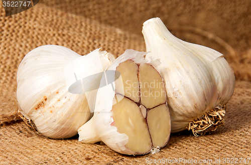 Image of Two whole and half head of garlic