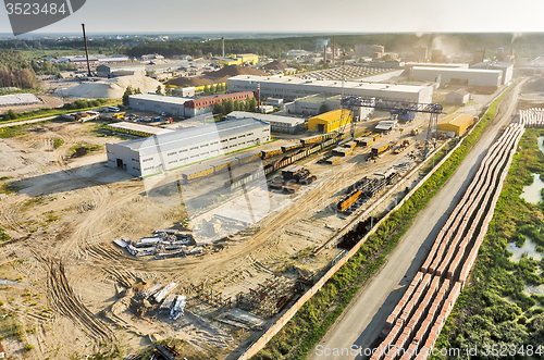 Image of Aerial view on bridge production plant. Russia