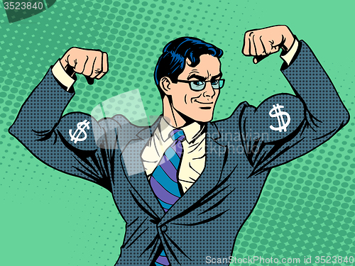 Image of Businessman with muscles currency dollar