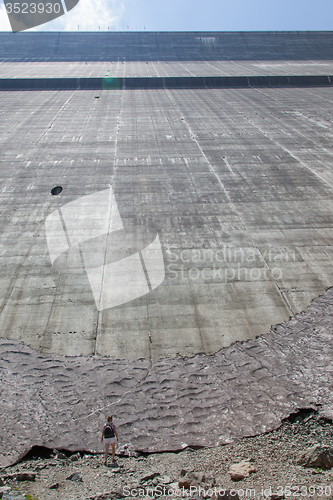 Image of Woman at the Dam Grande Dixence - Worlds highest gravity dam