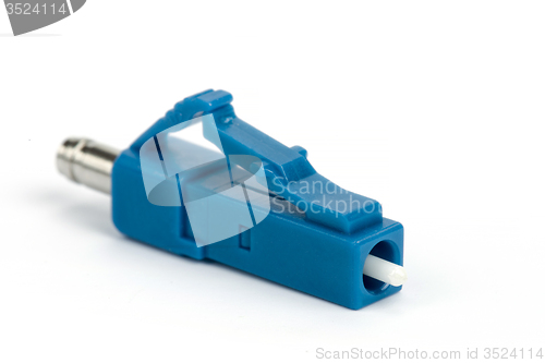 Image of blue fiber optic LC connector