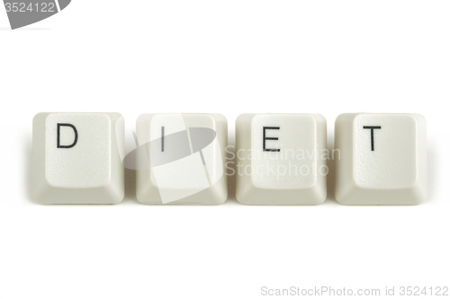Image of diet from scattered keyboard keys on white