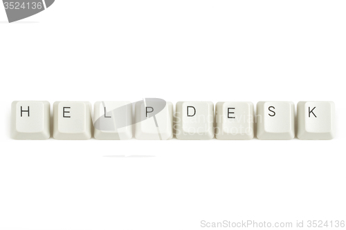 Image of helpdesk from scattered keyboard keys on white