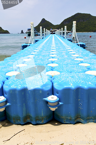 Image of plastic pier  coastline of a  green lagoon and  kho phangan   ba
