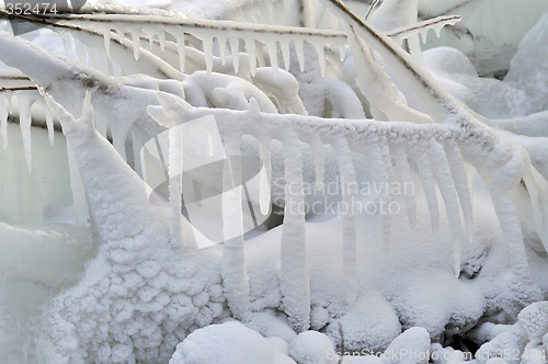 Image of Fantastic landscape; nice white snowy icicles; background