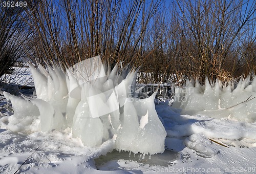 Image of Fantastic white ice form  - blue sky background