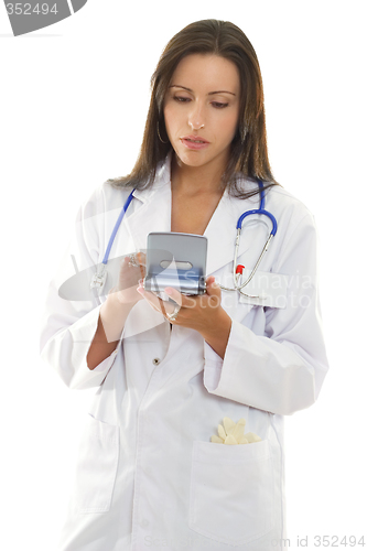 Image of Doctor using a portable device with medical software.