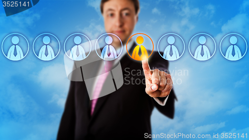 Image of Manager Choosing One Worker In A Lineup Of Eight