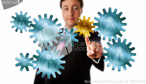 Image of Consultant Picking A Worker Cog In A Gear Train