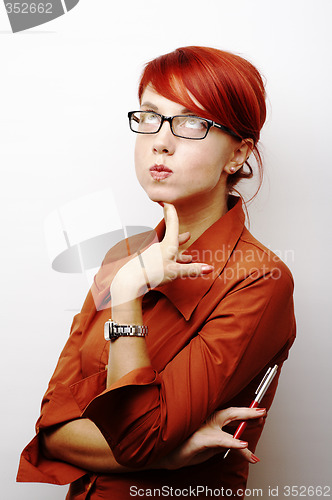 Image of Portrait of pensive Business Woman