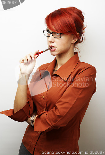 Image of Portrait of pensive Business Woman