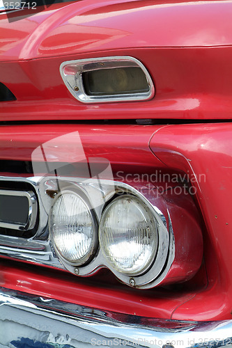 Image of Front of red pickup truck