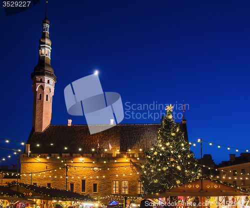 Image of TALLINN, ESTONIA -JANUARY 05: People enjoy Christmas market in T