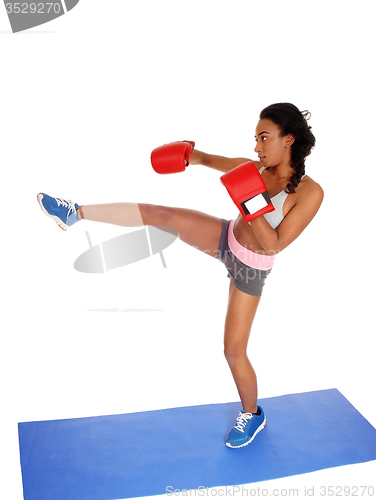 Image of Boxer woman during boxing exercise.