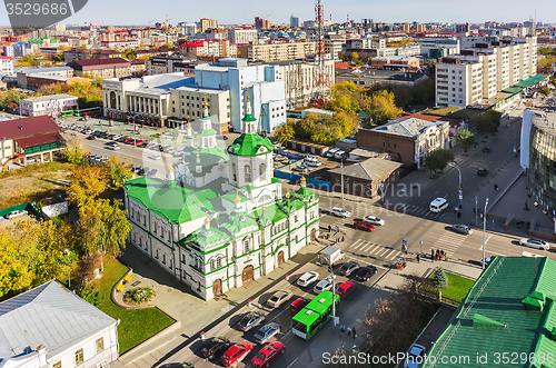 Image of Church of Saviour in Tyumen and urban scene,Russia