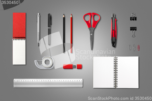 Image of Stationery, office supplies mockup template, anthracite backgrou