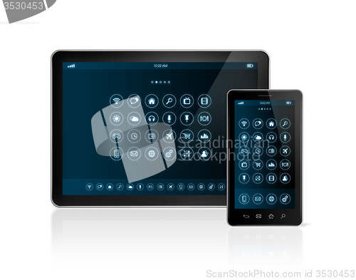 Image of digital tablet pc and smartphone with apps icons interface