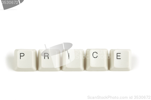 Image of price from scattered keyboard keys on white