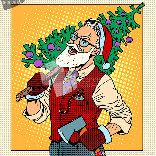 Image of Hipster Santa Claus with Christmas tree