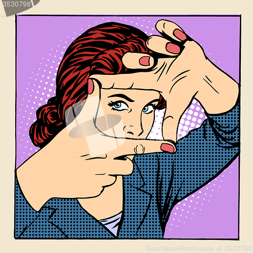 Image of Photo frame beautiful woman gesture operator