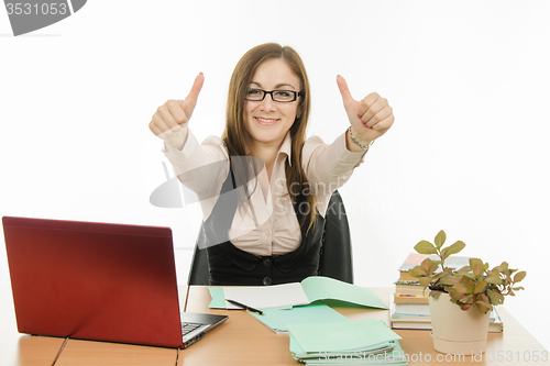 Image of Joyful teacher shows the class