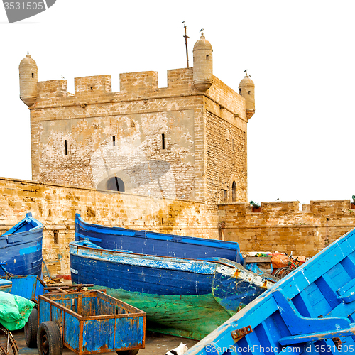 Image of   boat and sea in africa morocco old castle brown brick  sky