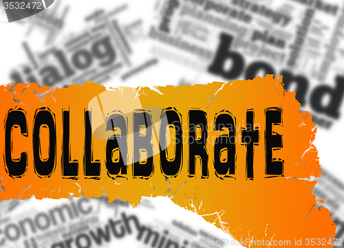 Image of Word cloud with collaborate word on yellow and red banner