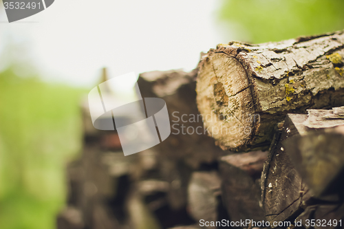 Image of A stack of firewood close up 
