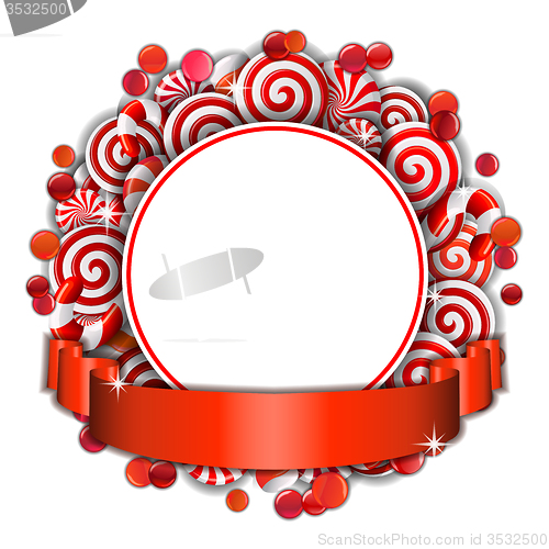 Image of Frame with red and white  candies.