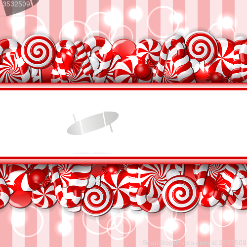 Image of Sweet banner with red and white candies. 