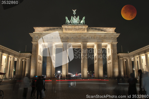 Image of Brandenburg Gate with Bloody Moon, Berlin, Germany