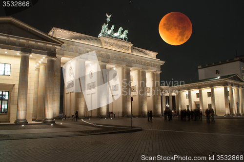 Image of Brandenburg Gate with Bloody Moon, Berlin, Germany