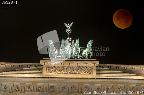 Image of Brandenburg Gate with Bloody Moon, Berlin, Germany
