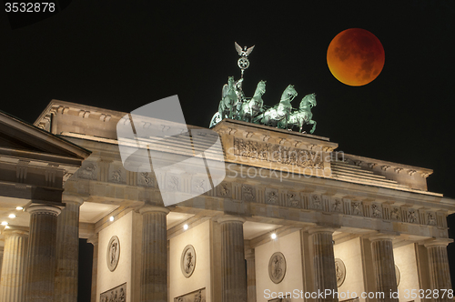 Image of Brandenburg Gate with Bloody Moon, Berlin, Germany