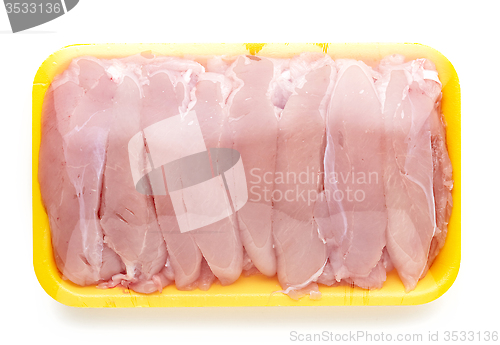 Image of chicken meat package on white background