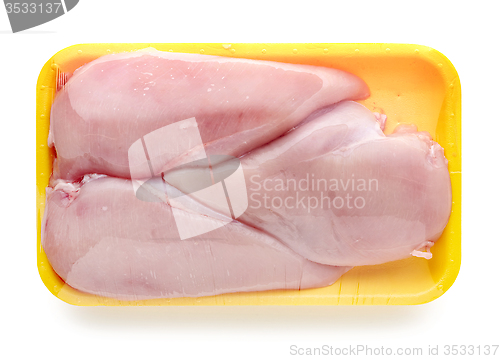 Image of chicken meat package on white background