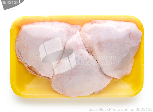 Image of chicken meat package on white background